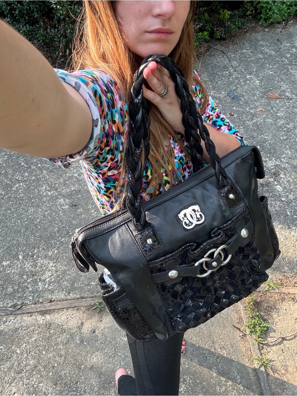Sharif Black Braided Handle Tote Bag - Picture 5 of 17